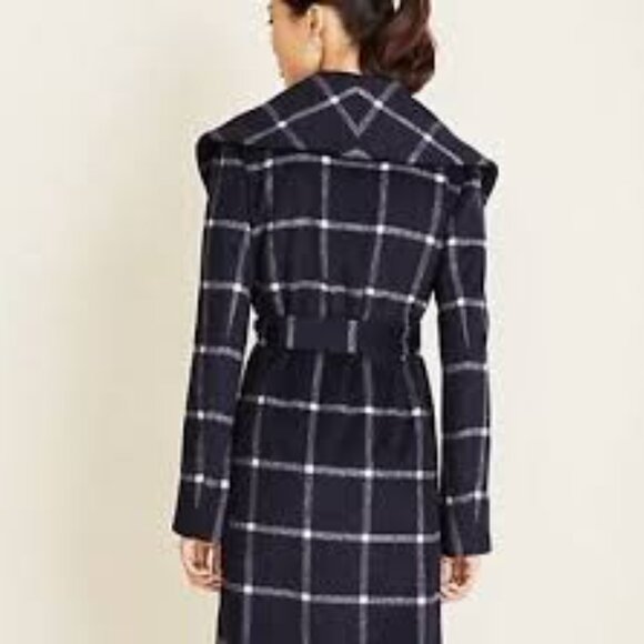 Ann Taylor Windowpane Plaid Wool Coat with tie - Picture 2 of 7